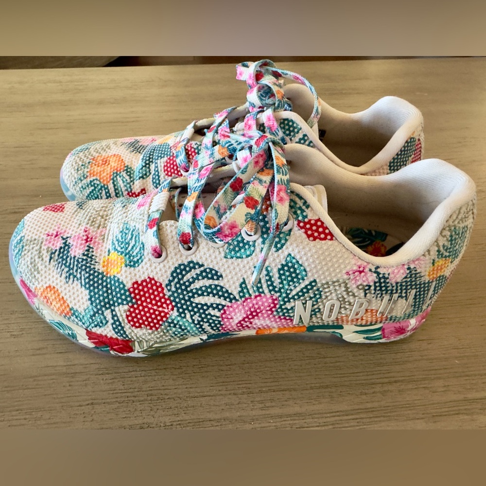 NOBULL Women's 10.5 Floral Athletic Shoes - White and Pink, Like New!